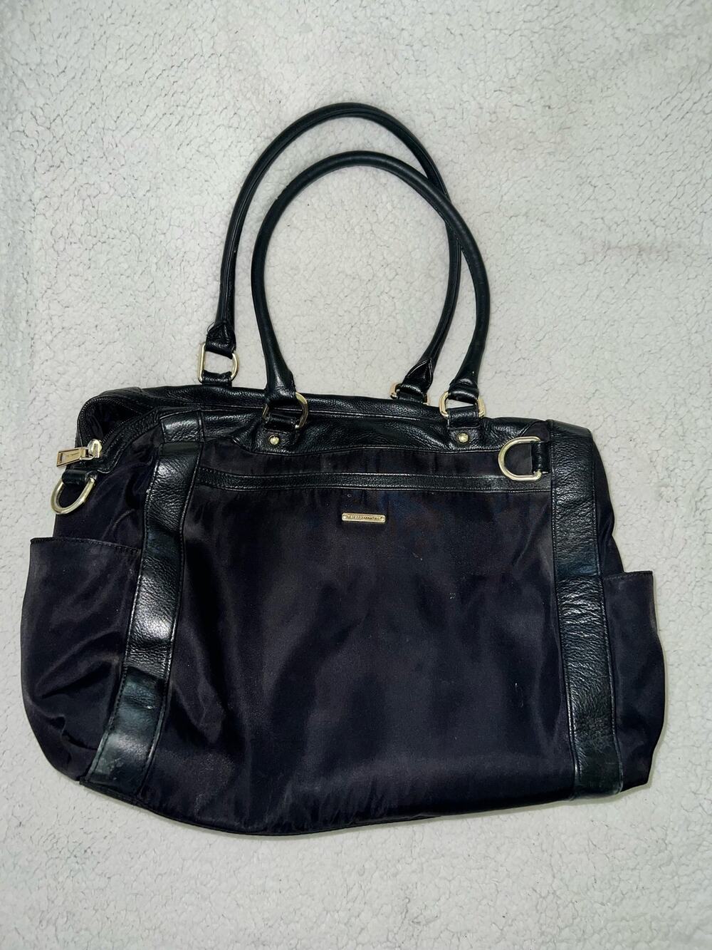 Rebecca Minkoff black vinyl and leather diaper bag